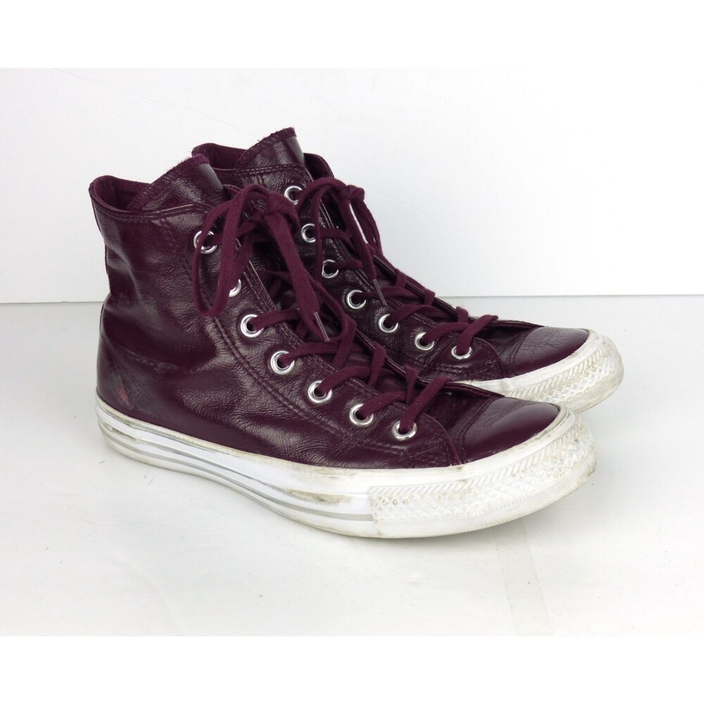 Converse Chuck Taylor All Star Shoe Crinkled Patent Leather Hi Dark Sangria US 8
